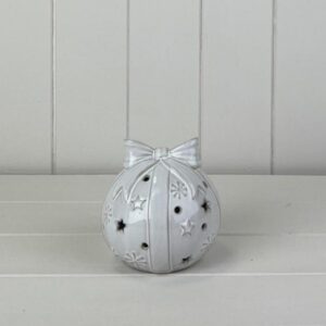 Glazed Ceramic Baulbe with Bow Ornament with Textured Detail and LED