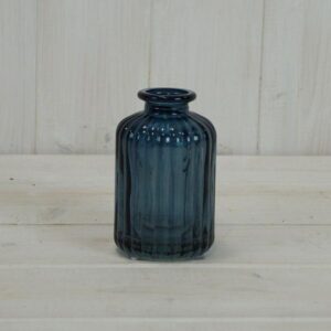 Blue Ribbed Glass Bottle