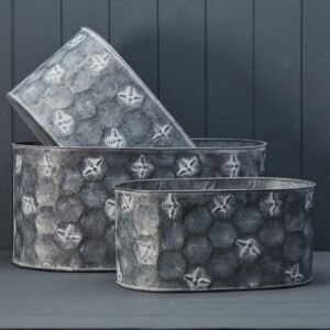 Set of Three Oval Bee Zinc Planters