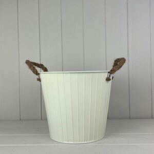 Cream Round Tapered Zinc Planter with Rope Ears with Drainage Hole