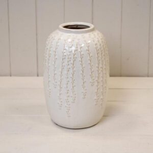 Medium Cream Ceramic Ribbed Vase