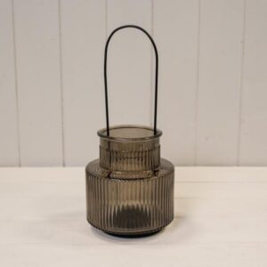 Warm Grey Glass Candle Holder with Handle Large