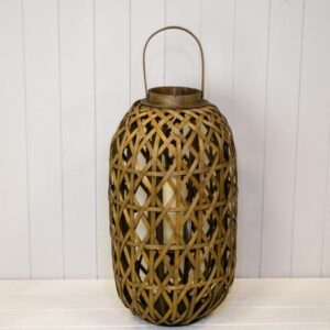 Medium Oval Bamboo Lantern with Glass Insert