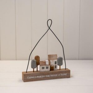 Wooden Hanging 'Family Makes Our House a Home' White House and Neutral Tree Sign