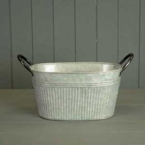 Oval Ribbed aged zinc planter