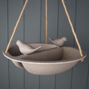 Earthy Straw Hanging Bird Bath and Feeder