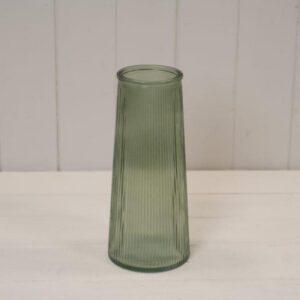 Vintage Green Tall Ribbed Vase