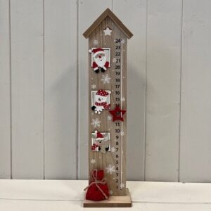 Wooden House Advent Calendar with Red Santa and Snowman