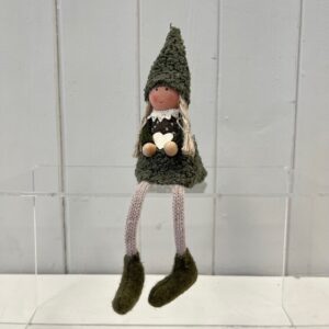 Green Boucle Sitting Doll with Wooden Heart