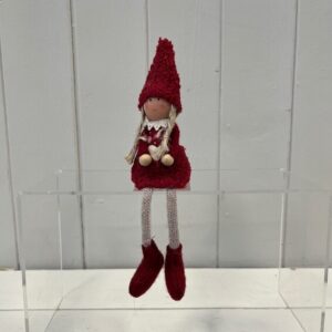 Red Boucle Sitting Doll with Wooden Heart