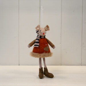 Fabric Mouse in Red and Brown Jumper with Striped Scarf