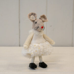 Fabric Mouse in White Dress