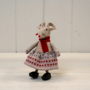 Fabric Mouse in White Patterned Skirt