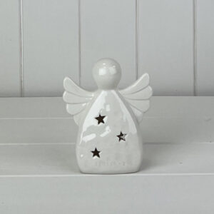White Ceramic Angel Ornament with LED