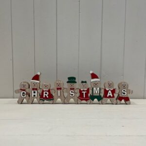 Wooden Gingerbread Family 'Christmas' Sign in Red Green and Natural Colours