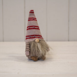 Pink Fabric Gonk with White and Red Stripey Hat