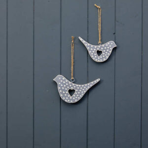 Hanging Grey Bird with White Kerry Work