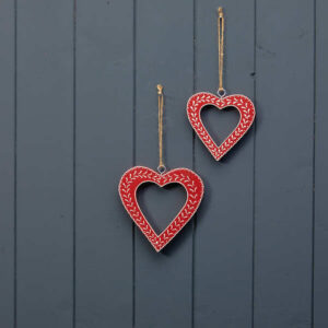 Hanging Red Heart with White Kerry Work