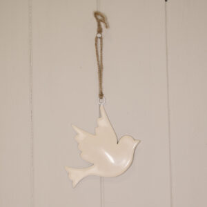 White Enamel Hanging Dove