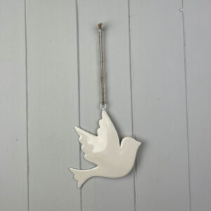 White Enamel Hanging Dove