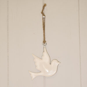 White Enamel Hanging Dove