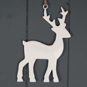 White Hanging Enamelled Reindeer