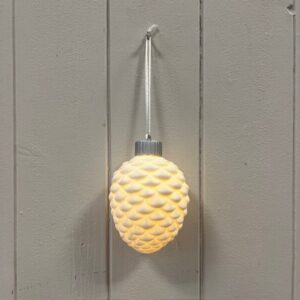 Ceramic hanging pinecone bauble with LED light size