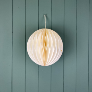 Hanging Handmade Antique White Circular Bauble Paper Decoration - Flat Packed