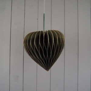Hanging Handmade Green Heart Paper Decoration - Flat Packed