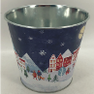 Medium Blue Christmas Village Scene Pot