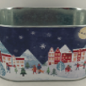 Blue Christmas Village Scene Oval Planter