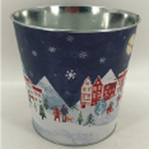 Large Blue Christmas Village Scene Pot