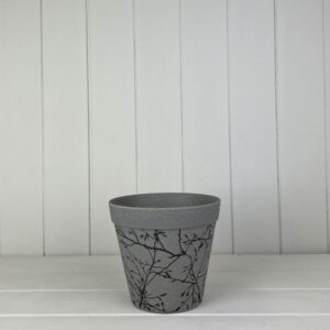 Earthy Warm Grey Straw Flower Pot With Silhouette Branch Design