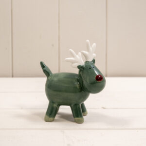 Dark Green/White Ceramic Reindeer Decoration