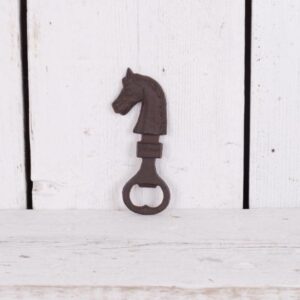Hand held bottle opener with horse decoration
