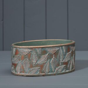 Green and Copper Wash Cement Oval Planter