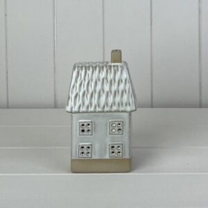 Glazed Ceramic House Ornament with Textured Detail and LED