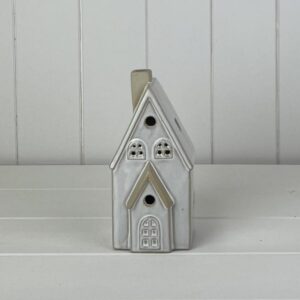Glazed Ceramic House Ornament with Textured Detail and LED