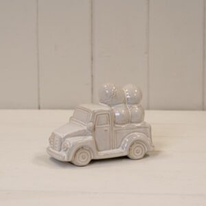 Glazed Ceramic Car Carrying Eggs Ornament with Textured Detail