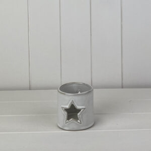 Glazed Ceramic Tealight Holder with Star Cut Out with Textured Detail