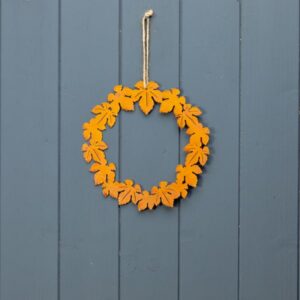 Small Metal Autumnal Leaf Wreath in Orange