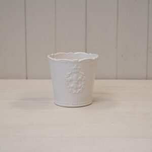 Small White Ceramic Pot Fleur De Lis