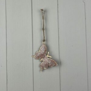Pink Metal Hanging Butterfly