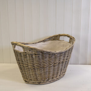 Willow Oval Scooped Log Basket with Hessian Liner
