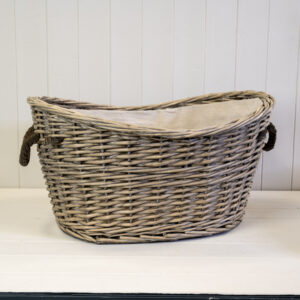 Willow Oval Scooped Topped Log Basket with Hessian Liner and Rope Handles