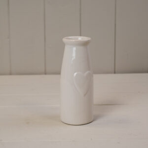 White Ceramic Vase with Heart Embossment