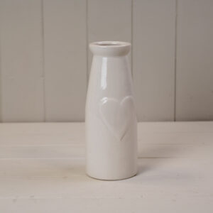 White Ceramic Vase with Heart Embossment