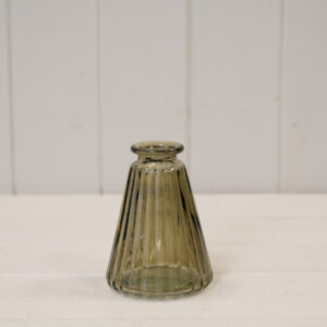 Olive Green Glass Ribbed Bottle