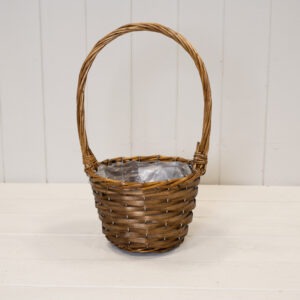 Round Brown Willow Basket with overhandle