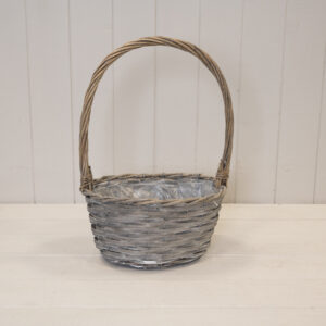Oval Greywashed Willow Basket with Overhandle